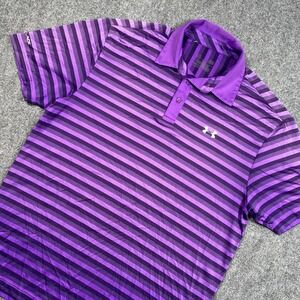 Under Armour ColdBlack HeatGear Purple Striped Polo -‎ Mens Large Loose